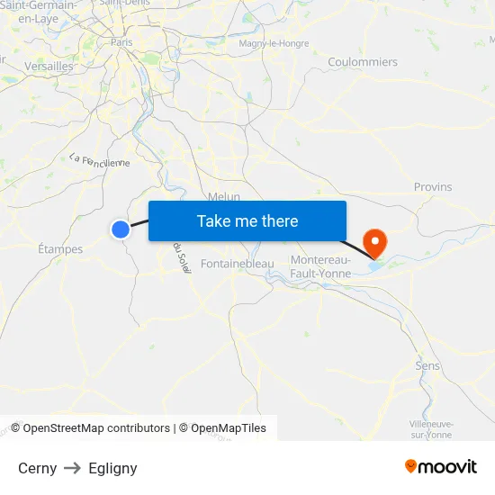 Cerny to Egligny map