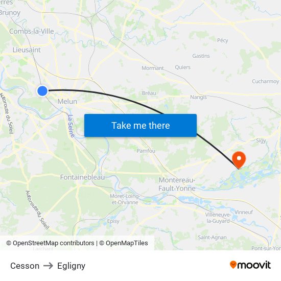 Cesson to Egligny map