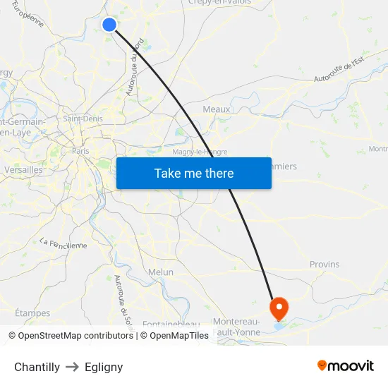Chantilly to Egligny map