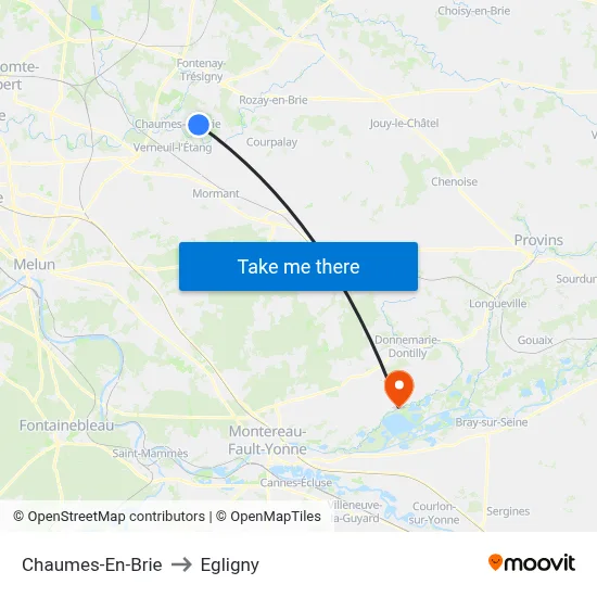 Chaumes-En-Brie to Egligny map