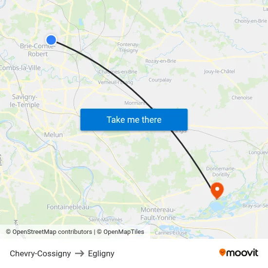 Chevry-Cossigny to Egligny map