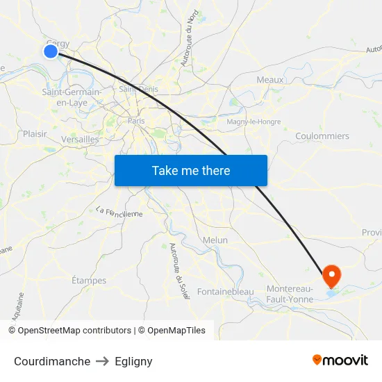 Courdimanche to Egligny map