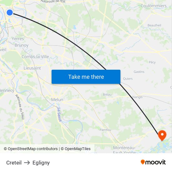 Creteil to Egligny map