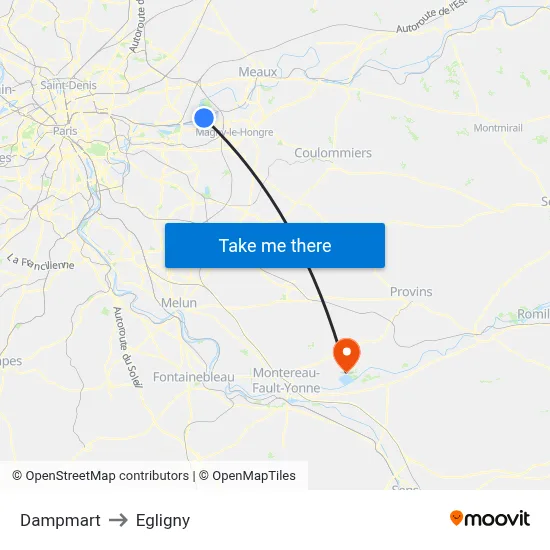 Dampmart to Egligny map