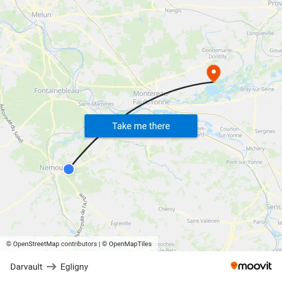 Darvault to Egligny map