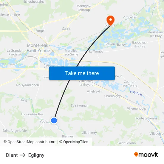 Diant to Egligny map