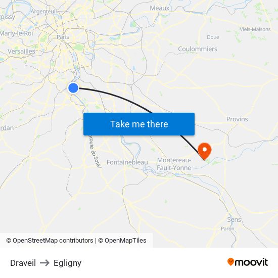 Draveil to Egligny map