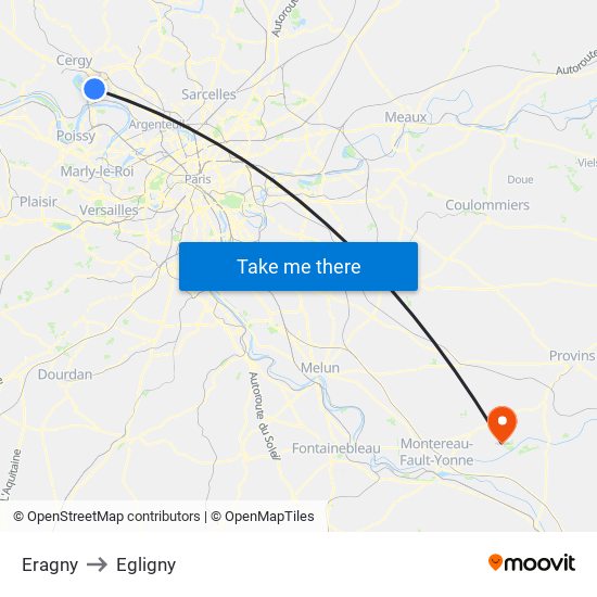 Eragny to Egligny map