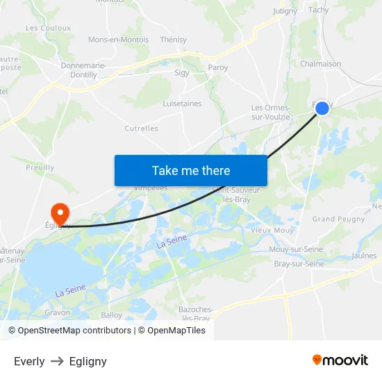 Everly to Egligny map