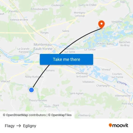 Flagy to Egligny map