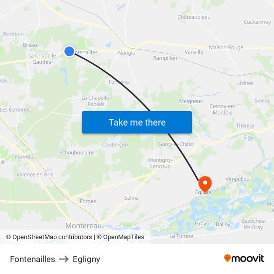 Fontenailles to Egligny map