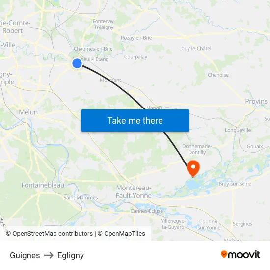 Guignes to Egligny map