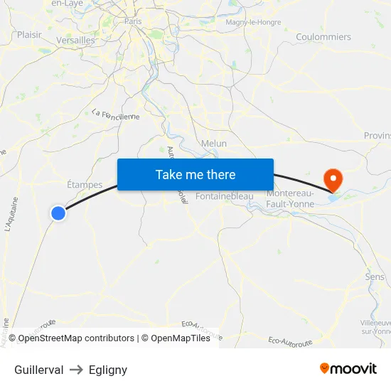 Guillerval to Egligny map