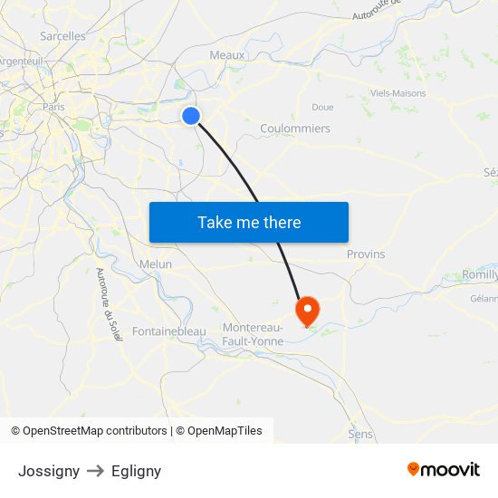 Jossigny to Egligny map