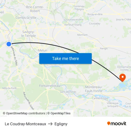 Le Coudray-Montceaux to Egligny map