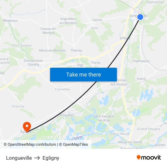 Longueville to Egligny map