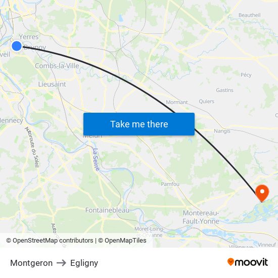Montgeron to Egligny map