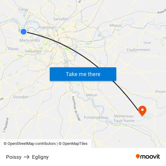 Poissy to Egligny map