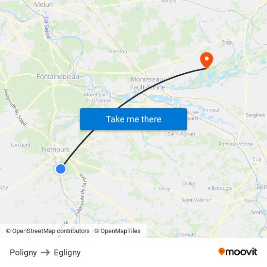 Poligny to Egligny map