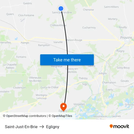 Saint-Just-En-Brie to Egligny map