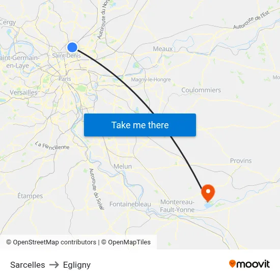 Sarcelles to Egligny map