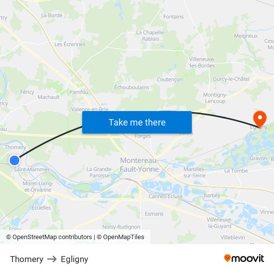 Thomery to Egligny map