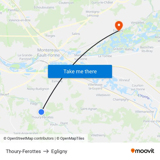 Thoury-Ferottes to Egligny map