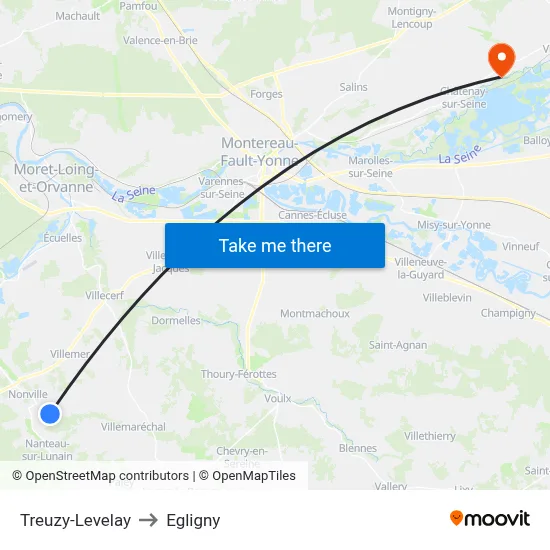 Treuzy-Levelay to Egligny map