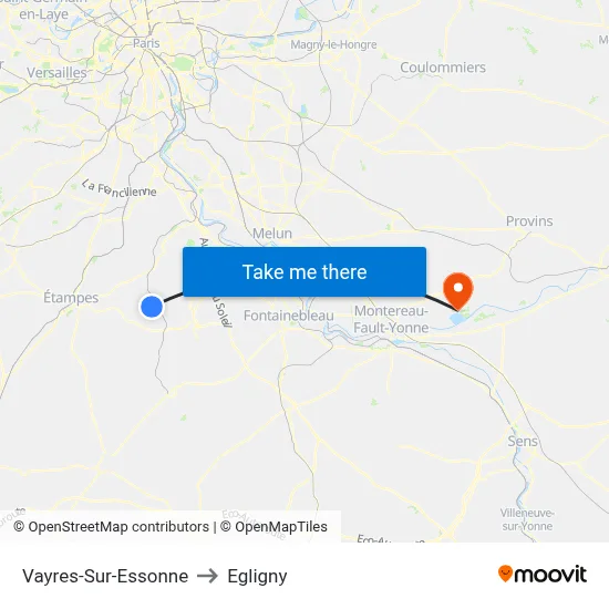 Vayres-Sur-Essonne to Egligny map