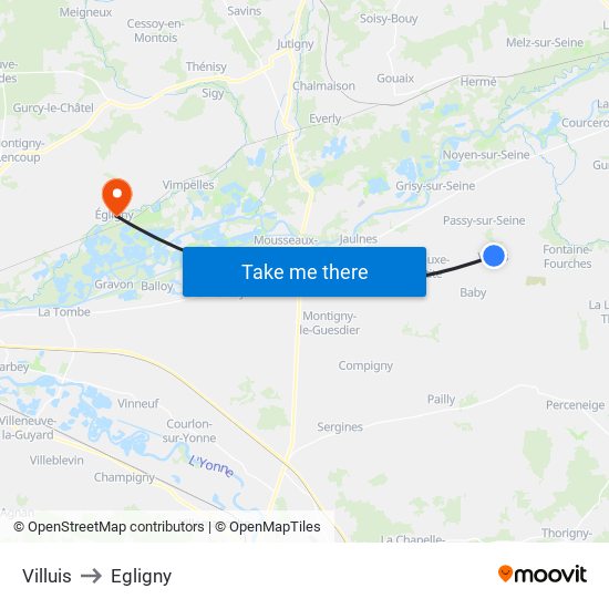 Villuis to Egligny map