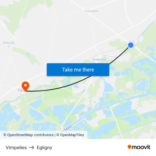 Vimpelles to Egligny map