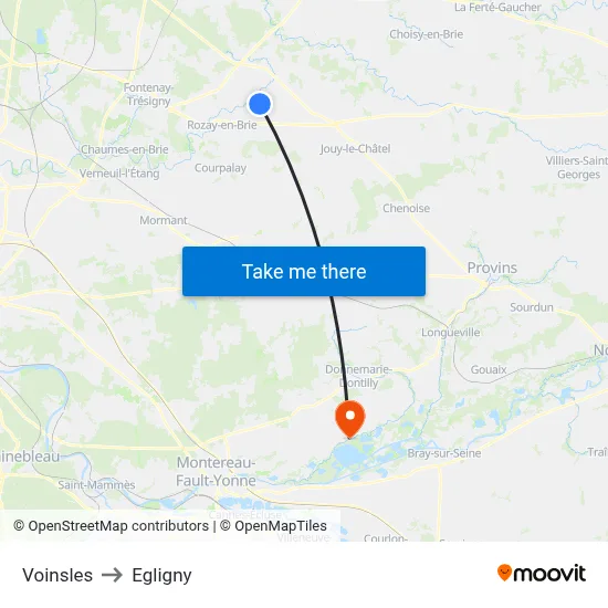 Voinsles to Egligny map