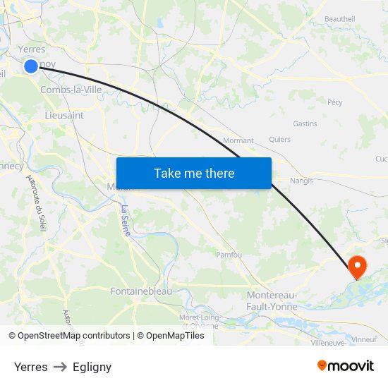 Yerres to Egligny map