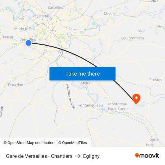 Gare de Versailles - Chantiers to Egligny map