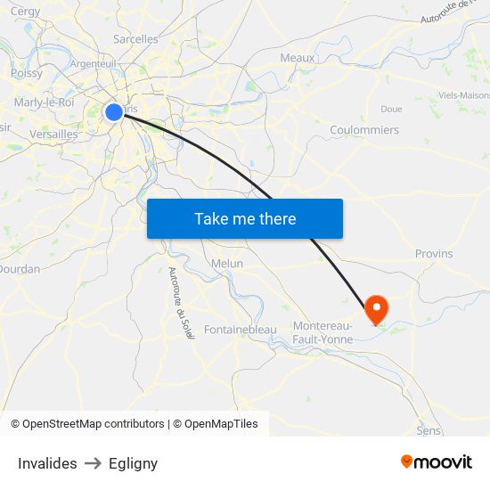 Invalides to Egligny map