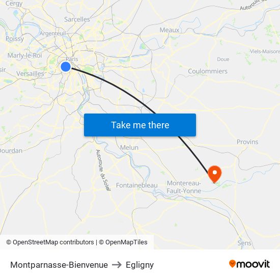 Montparnasse-Bienvenue to Egligny map