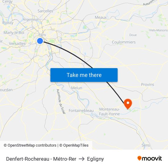 Denfert-Rochereau - Métro-Rer to Egligny map