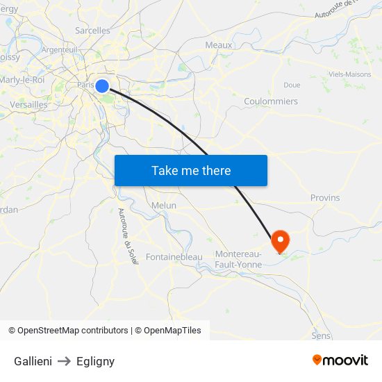 Gallieni to Egligny map