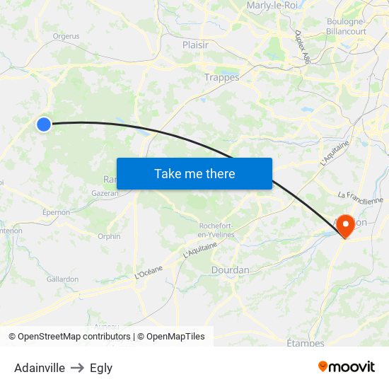Adainville to Egly map