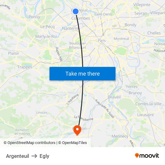 Argenteuil to Egly map