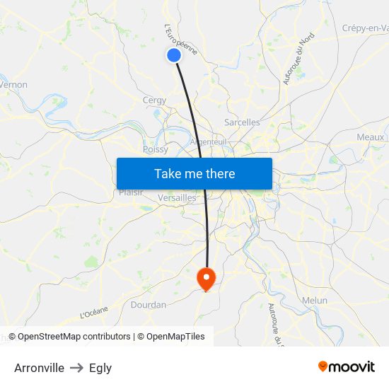 Arronville to Egly map