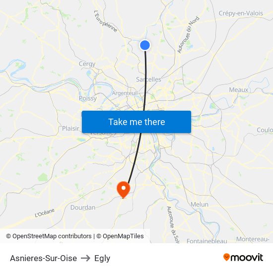 Asnieres-Sur-Oise to Egly map