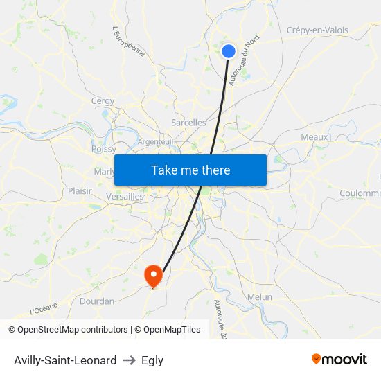 Avilly-Saint-Leonard to Egly map