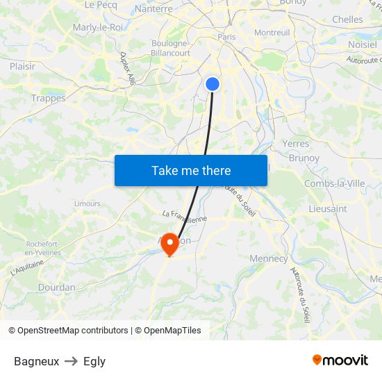 Bagneux to Egly map