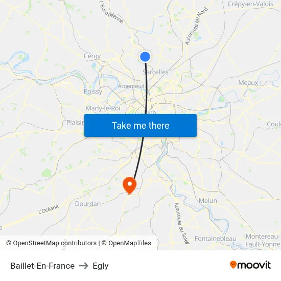 Baillet-En-France to Egly map