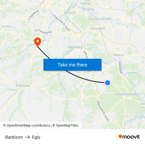 Barbizon to Egly map