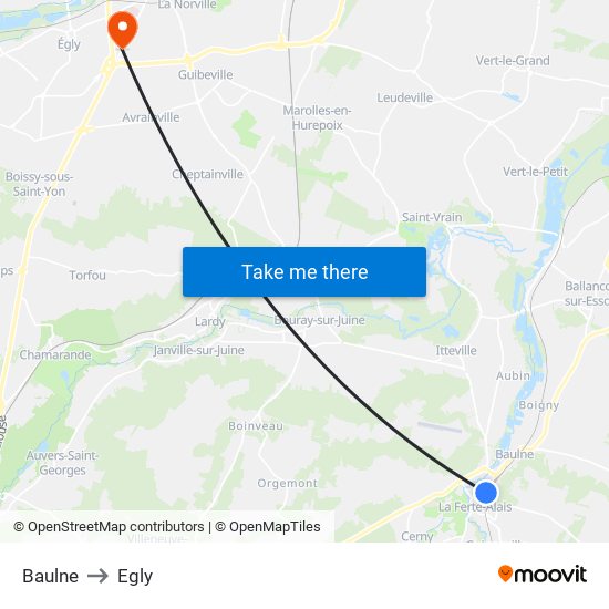 Baulne to Egly map