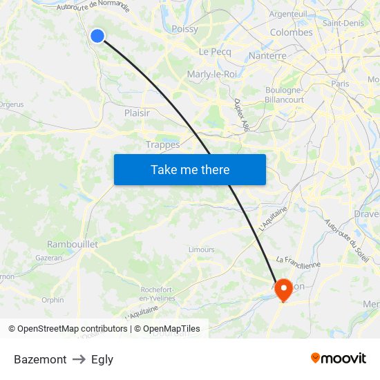 Bazemont to Egly map