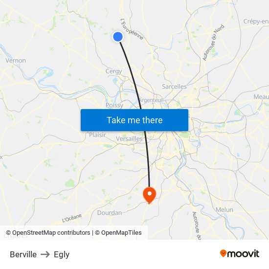 Berville to Egly map