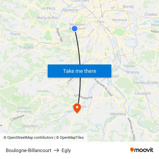 Boulogne-Billancourt to Egly map